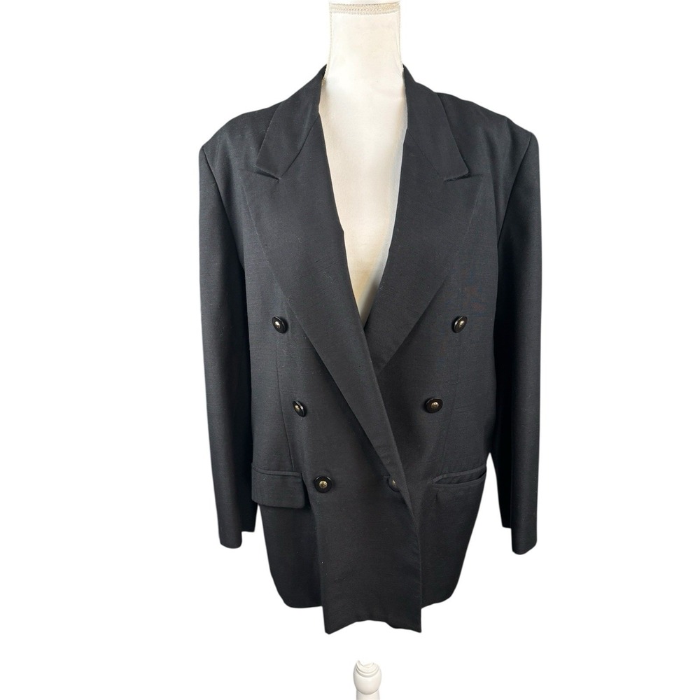 Vtg 90s Chaus Women's Double Breasted Blazer Black Size 14 Gold‎ Buttons Preppy